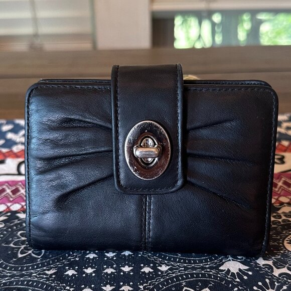 Coach Parker Vintage Leather Turnlock Small Wallet, Black and Grey, Used - Picture 1 of 11